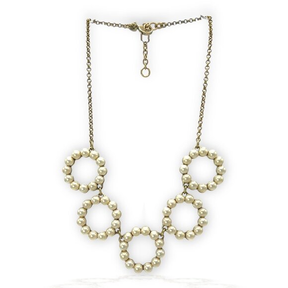 J.CREW White Faux Pearl Circles Necklace Costume Jewelry Chain Bib Gold Tone - Picture 1 of 6